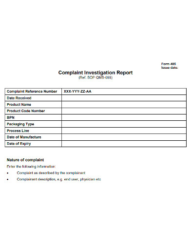 complaint investigation report sample