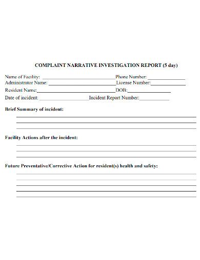 complaint narrative investigation report