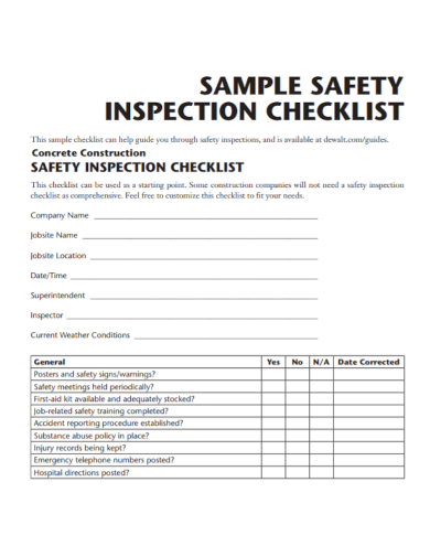 concrete construction safety inspection checklist