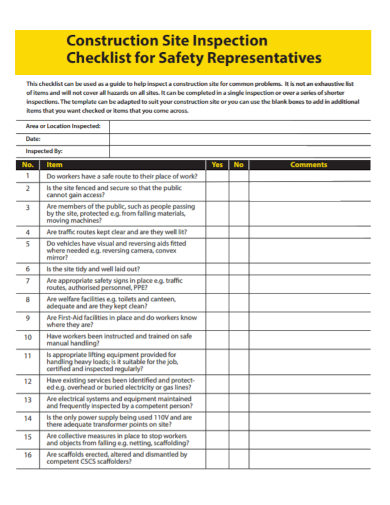 construction site safety inspection checklist