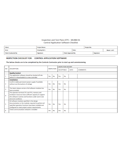 control application software inspection checklist