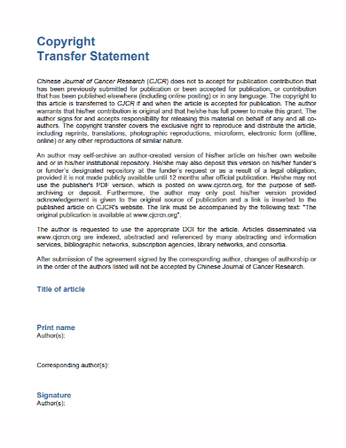 copyright transfer research statement