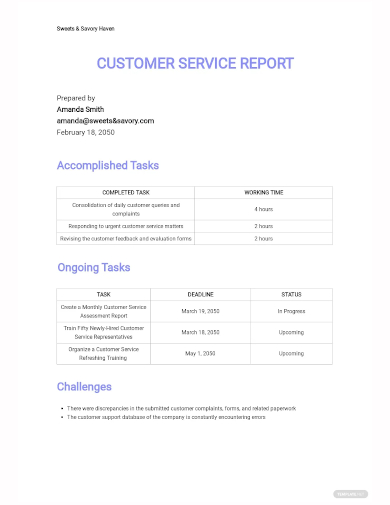 customer service report template