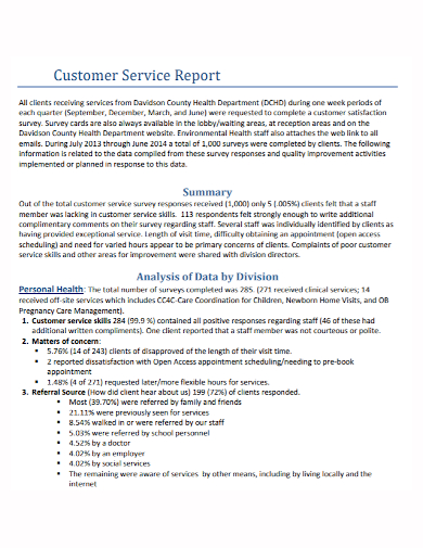 customer service summary report