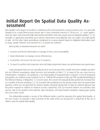 data quality assessment initial report