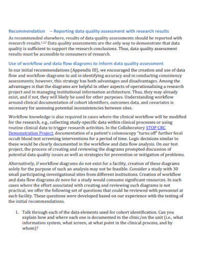 data quality assessment recommendation report