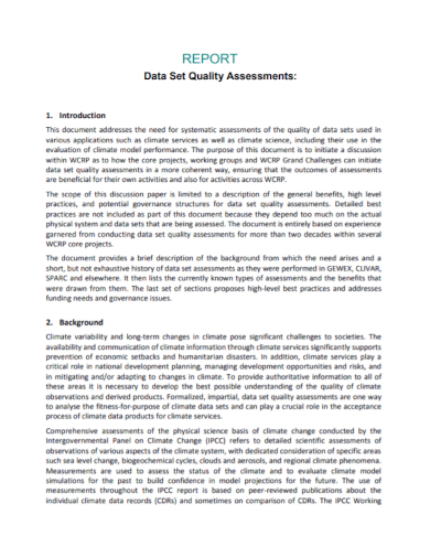 data set quality assessment report