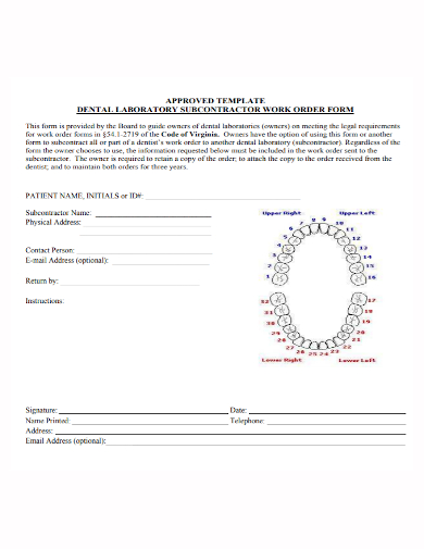 dental laboratory subcontractor work order form