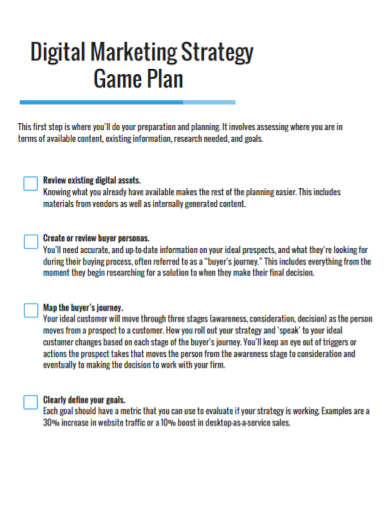 digital marketing strategy game plan