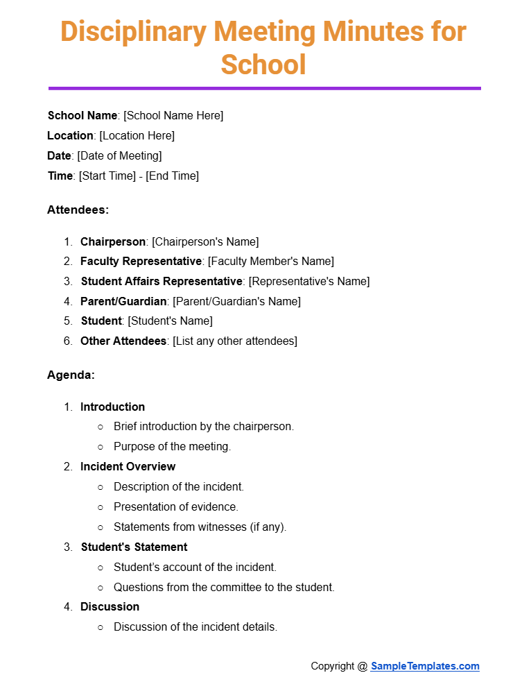 disciplinary meeting minutes for school