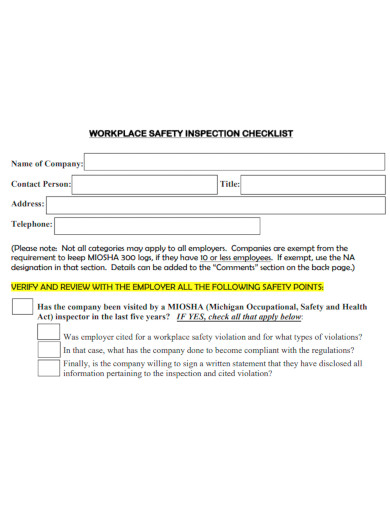 editable workplace safety inspection checklist