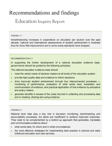education inquiry recommendation report