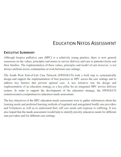 educational needs assessment samples