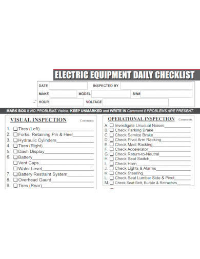 electric equipment daily checklist