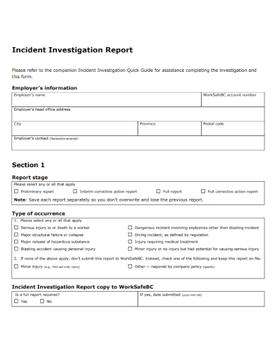 employer incident investigation report