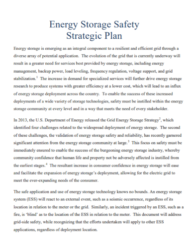 energy storage safety strategic plan