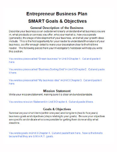 entrepreneur business plan smart goals