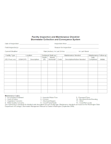 facilities inspection maintenance checklist
