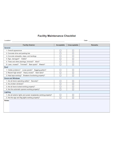 facilities maintenance checklist