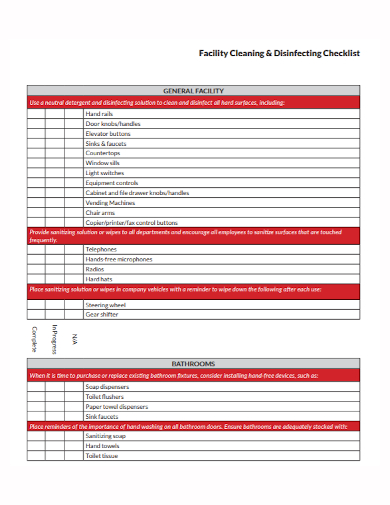 facility cleaning disinfecting checklist