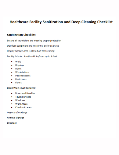 facility sanitization deep cleaning checklist