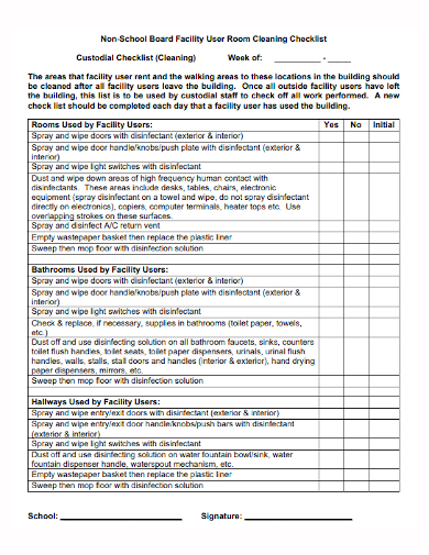 facility user room cleaning checklist