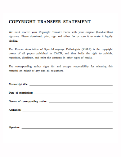 formal copyright transfer statement