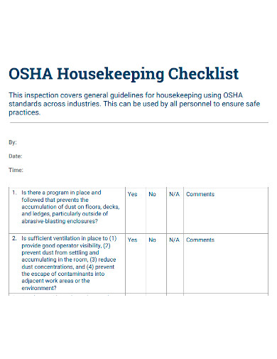 formal housekeeping inspection checklist