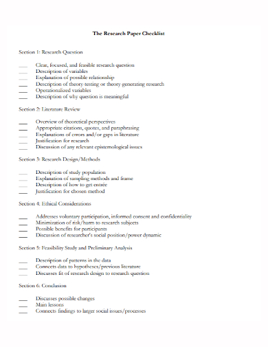 formal research paper checklist