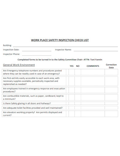 formal workplace safety inspection checklist