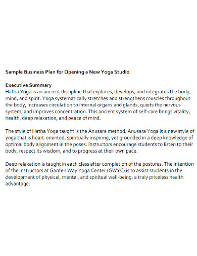 formal yoga business plan
