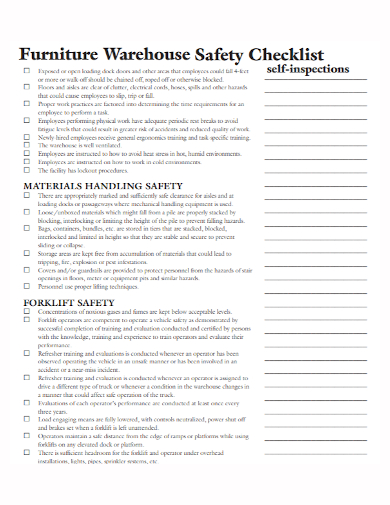 furniture warehouse safety inspection checklist