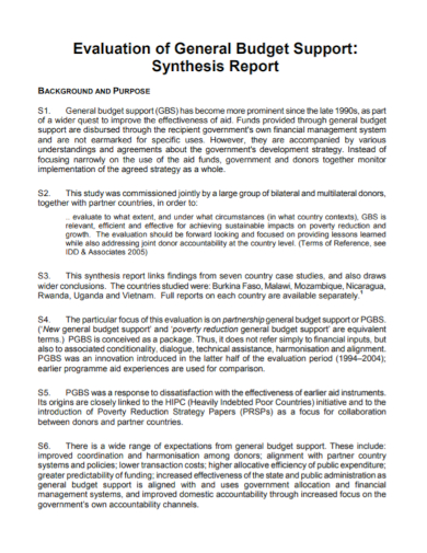 general budget evaluation synthesis report