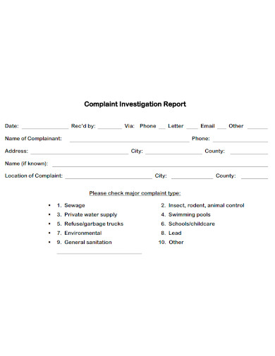 general complaint investigation report