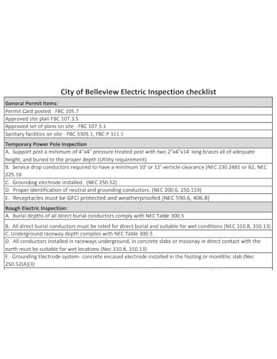 general electrical inspection checklist