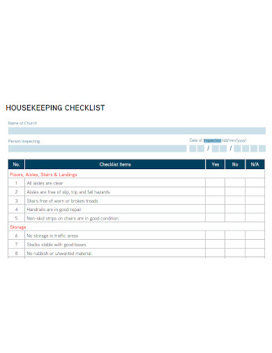 general housekeeping inspection checklists