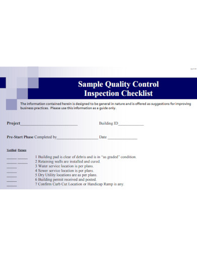 general quality control inspection checklist