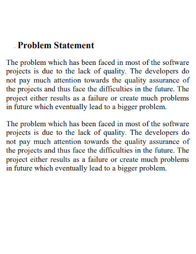 general quality problem statement