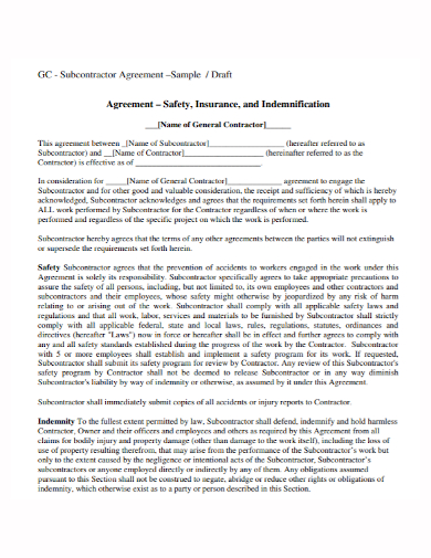 general subcontractor indemnification agreement