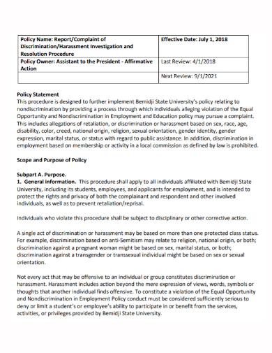 harassment investigation policy report