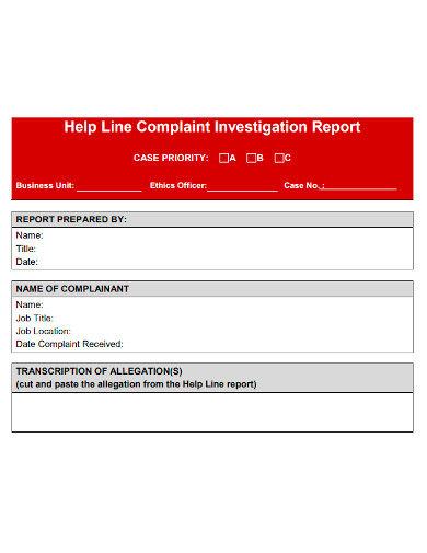 help line complaint investigation report