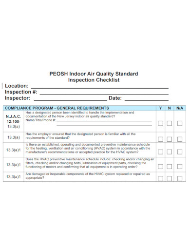 indoor air quality inspection checklist