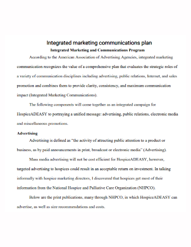 integrated marketing communications program plan