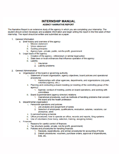 internship manual agency narrative report