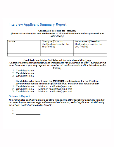 interview applicant summary report