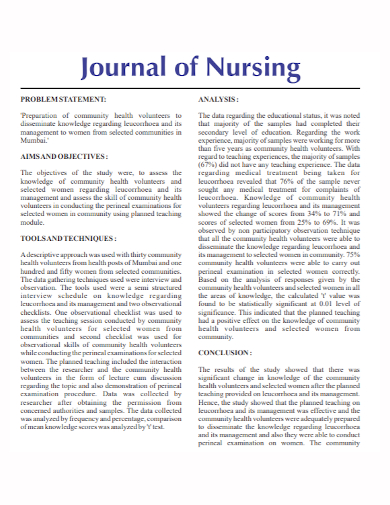 journal of nursing problem statement