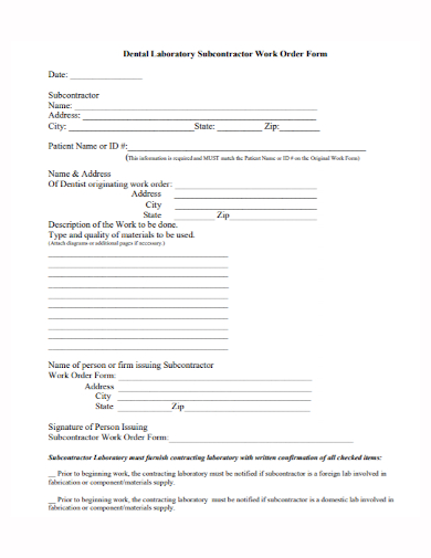 laboratory subcontractor work order form