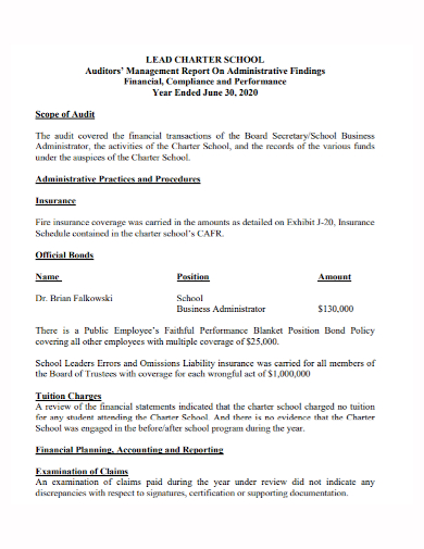 lead auditor management report