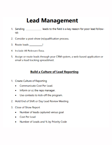 lead management culture report