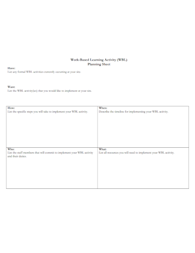 learning activity planning sheet
